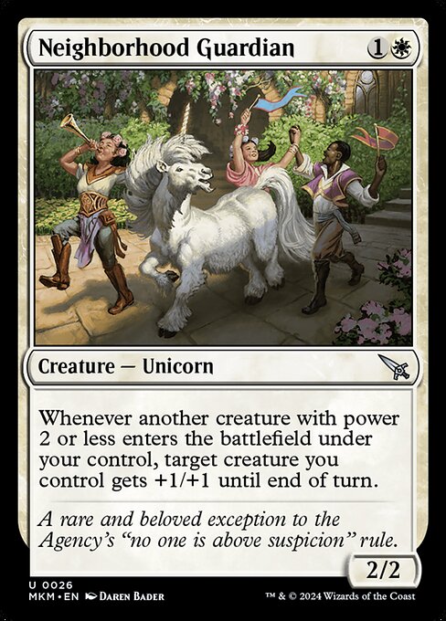 Guardião da Vizinhança (Neighborhood Guardian) - Murders at Karlov Manor (#26) - Illustrated by Daren Bader - Magic: The Gathering Card