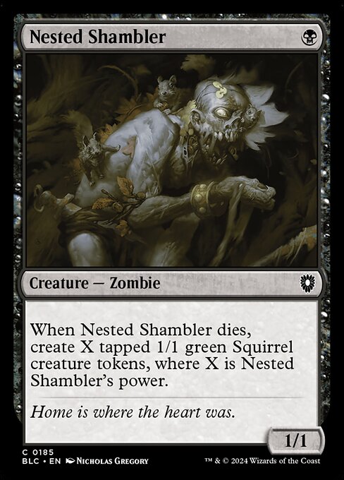 巣のシャンブラー (Nested Shambler) - Bloomburrow Commander (#185) - Illustrated by Nicholas Gregory - Magic: The Gathering Card