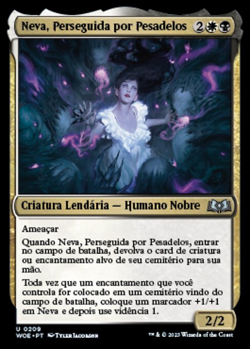 Neva, Perseguida por Pesadelos (Neva, Stalked by Nightmares) - Wilds of Eldraine (#209) - Illustrated by Tyler Jacobson - Magic: The Gathering Card