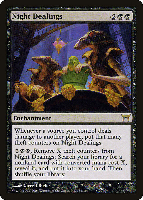 Tratos nocturnos (Night Dealings) - Champions of Kamigawa (#132) - Illustrated by Darrell Riche - Magic: The Gathering Card