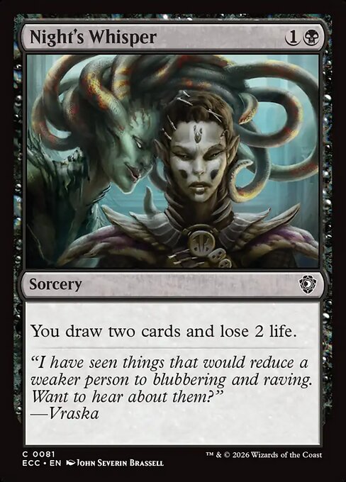 夜の囁き (Night's Whisper) - Lorwyn Eclipsed Commander (#81) - Illustrated by John Severin Brassell - Magic: The Gathering Card