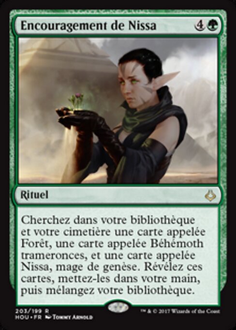 Incoraggiamento di Nissa (Nissa's Encouragement) - Hour of Devastation (#203) - Illustrated by Tommy Arnold - Magic: The Gathering Card