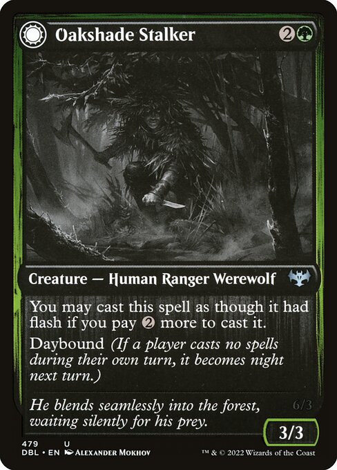 Oakshade Stalker // Moonlit Ambusher - Innistrad: Crimson Vow (#212) - Illustrated by Alexander Mokhov - Magic: The Gathering Card
