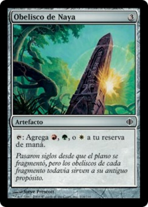 Obelisco de Naya (Obelisk of Naya) - Shards of Alara (#216) - Illustrated by Steve Prescott - Magic: The Gathering Card