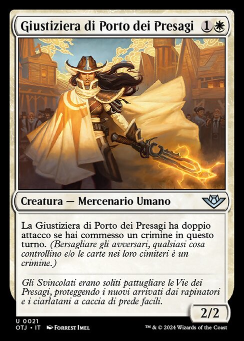 オーメンポートの自警団 (Omenport Vigilante) - Outlaws of Thunder Junction (#21) - Illustrated by Forrest Imel - Magic: The Gathering Card