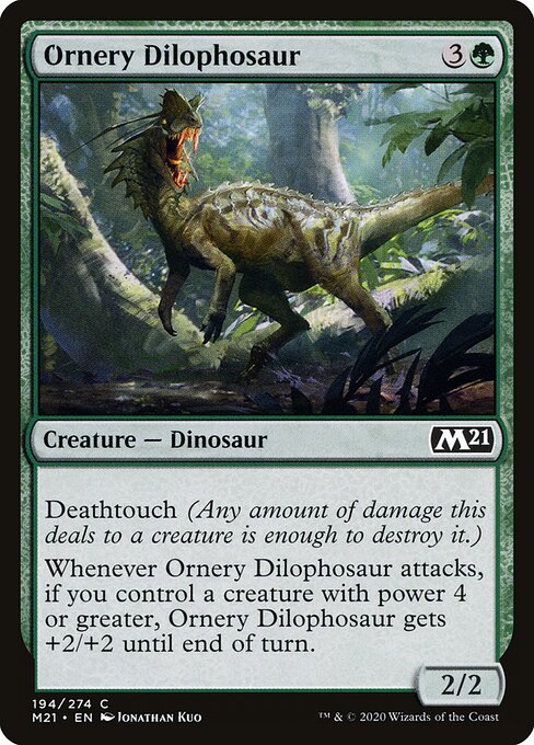Ornery Dilophosaur - Core Set 2021 (#194) - Illustrated by Jonathan Kuo - Magic: The Gathering Card