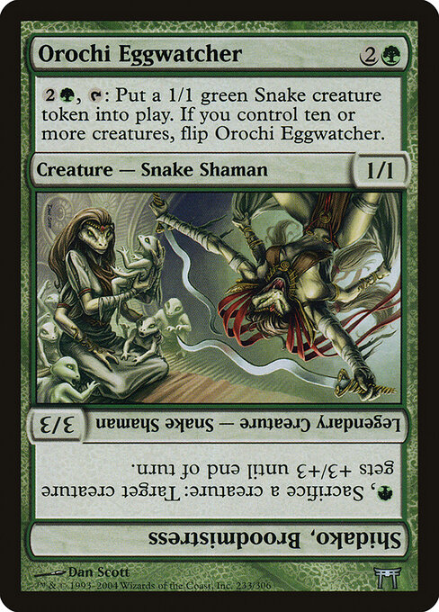 Orochi Eggwatcher // Shidako, Broodmistress - Champions of Kamigawa (#233) - Illustrated by Dan Murayama Scott - Magic: The Gathering Card