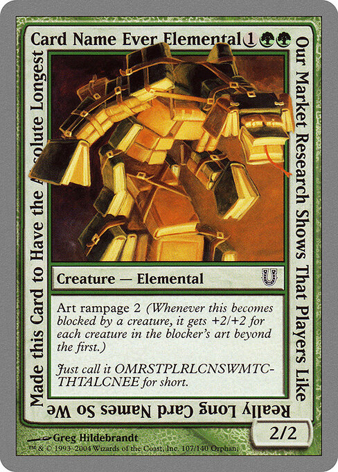 Our Market Research Shows That Players Like Really Long Card Names So We Made this Card to Have the Absolute Longest Card Name Ever Elemental - Unhinged (#107) - Illustrated by Greg Hildebrandt - Magic: The Gathering Card
