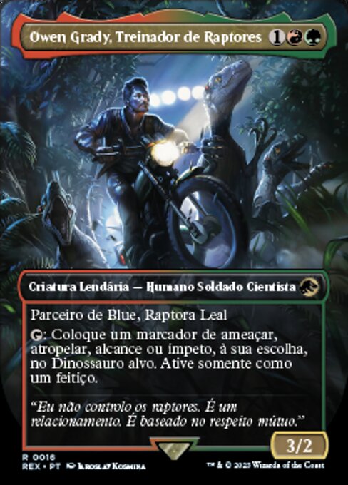 Owen Grady, Treinador de Raptores (Owen Grady, Raptor Trainer) - Jurassic World Collection (#16) - Illustrated by Jaroslav Kosmina - Magic: The Gathering Card