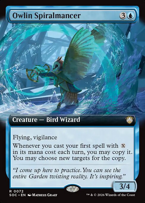 Espiramante buholina (Owlin Spiralmancer) - Secrets of Strixhaven Commander (#22) - Illustrated by Matheus Graef - Magic: The Gathering Card