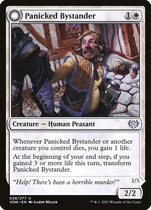Panicked Bystander // Cackling Culprit - Innistrad: Crimson Vow (#28) - Illustrated by Aaron Miller - Magic: The Gathering Card