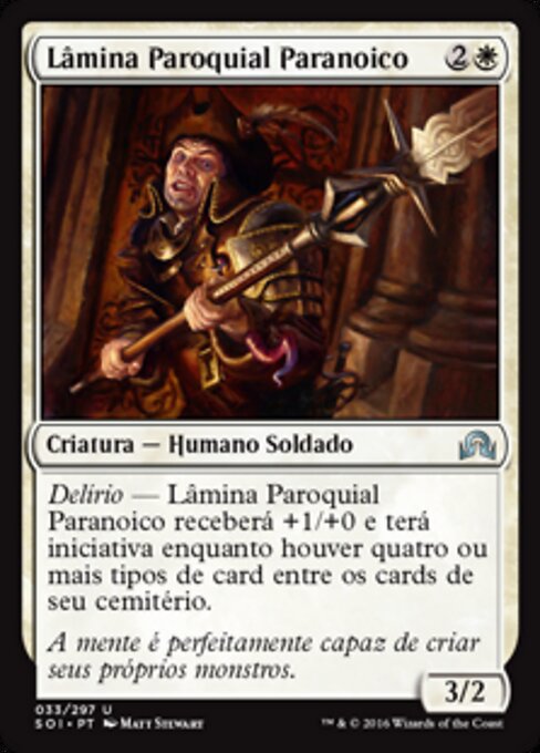 Lâmina Paroquial Paranoico (Paranoid Parish-Blade) - Shadows over Innistrad (#33) - Illustrated by Matt Stewart - Magic: The Gathering Card