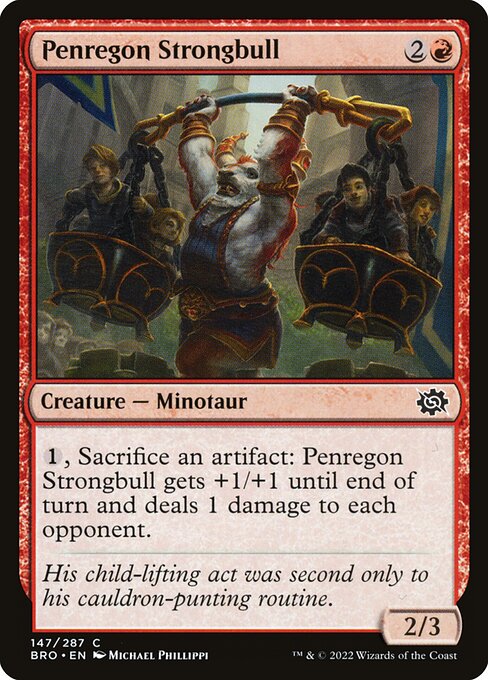 潘瑞冈蛮牛 (Penregon Strongbull) - The Brothers' War (#147) - Illustrated by Michael Phillippi - Magic: The Gathering Card