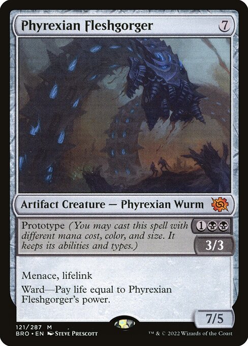 Phyrexian Fleshgorger - The Brothers' War (#121) - Illustrated by Steve Prescott - Magic: The Gathering Card