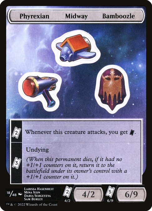 Phyrexian Midway Bamboozle - Unfinity Sticker Sheets (#18) - Illustrated by Larissa Hasenheit & Mina Jeon - Magic: The Gathering Card