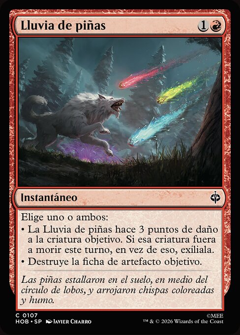 Lluvia de piñas (Pinecone Strike) - The Hobbit (#107) - Illustrated by Javier Charro - Magic: The Gathering Card
