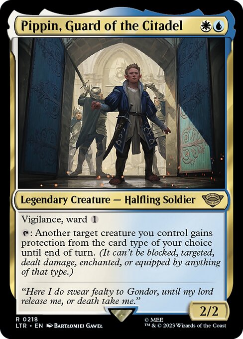 Pippin, Guard of the Citadel - The Lord of the Rings: Tales of Middle-earth (#218) - Illustrated by Bartłomiej Gaweł - Magic: The Gathering Card