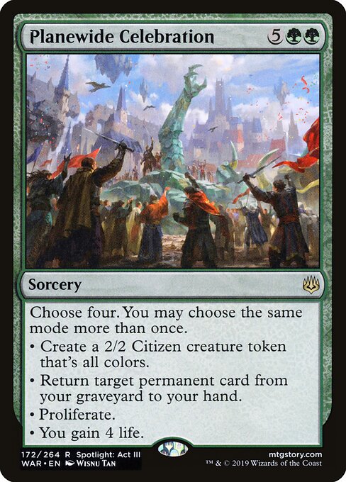Weltweite Jubelfeier (Planewide Celebration) - War of the Spark (#172) - Illustrated by Wisnu Tan - Magic: The Gathering Card