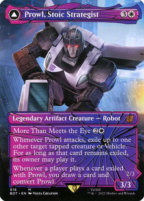 Prowl, Stoic Strategist // Prowl, Pursuit Vehicle - Transformers (#16) - Illustrated by Volta Creation - Magic: The Gathering Card