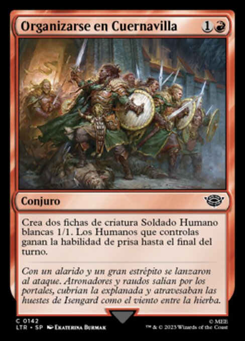 Organizarse en Cuernavilla (Rally at the Hornburg) - The Lord of the Rings: Tales of Middle-earth (#142) - Illustrated by Ekaterina Burmak - Magic: The Gathering Card