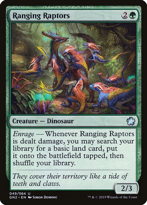群棲する猛竜 (Ranging Raptors) - Ixalan (#201) - Illustrated by Simon Dominic - Magic: The Gathering Card