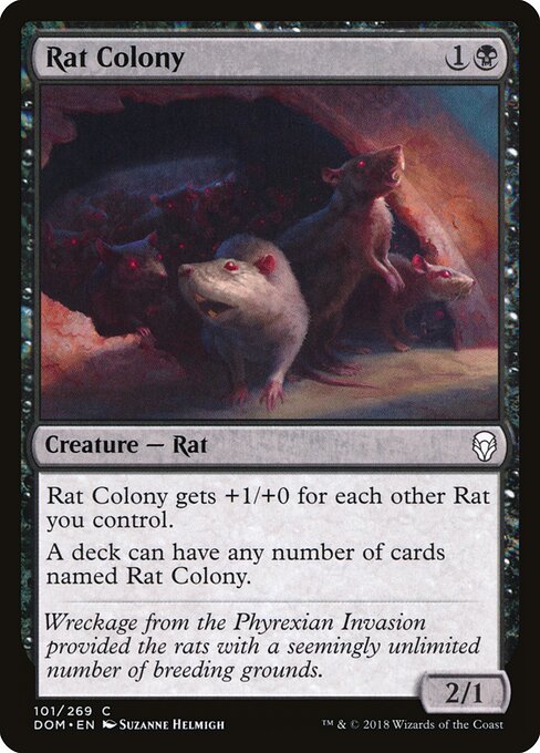 老鼠群落 (Rat Colony) - Dominaria (#101) - Illustrated by Suzanne Helmigh - Magic: The Gathering Card