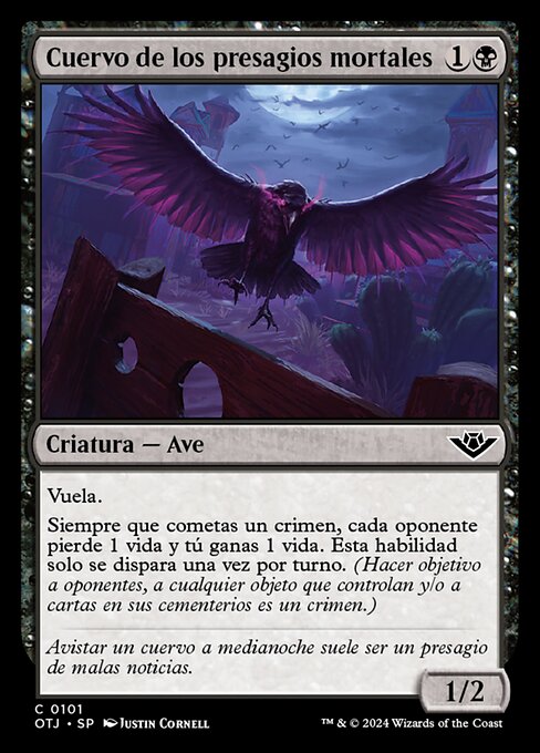 Corbeau des présages cruels (Raven of Fell Omens) - Outlaws of Thunder Junction (#101) - Illustrated by Justin Cornell - Magic: The Gathering Card