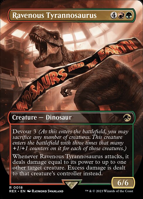 Tirannosauro Famelico (Ravenous Tyrannosaurus) - Jurassic World Collection (#18) - Illustrated by Raymond Swanland - Magic: The Gathering Card
