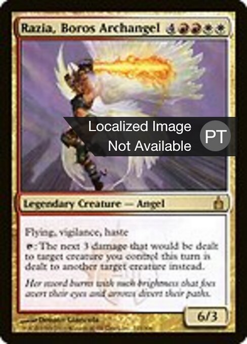 Razia, arcanjo dos Boros (Razia, Boros Archangel) - Ravnica: City of Guilds (#223) - Illustrated by Donato Giancola - Magic: The Gathering Card
