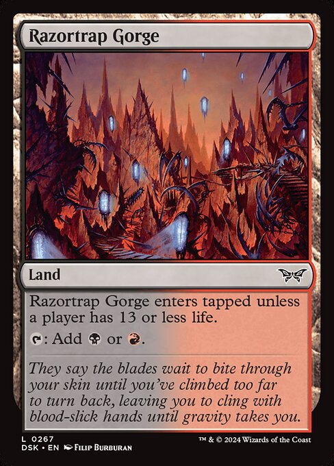 剃刀罠の山峡 (Razortrap Gorge) - Duskmourn: House of Horror (#267) - Illustrated by Filip Burburan - Magic: The Gathering Card