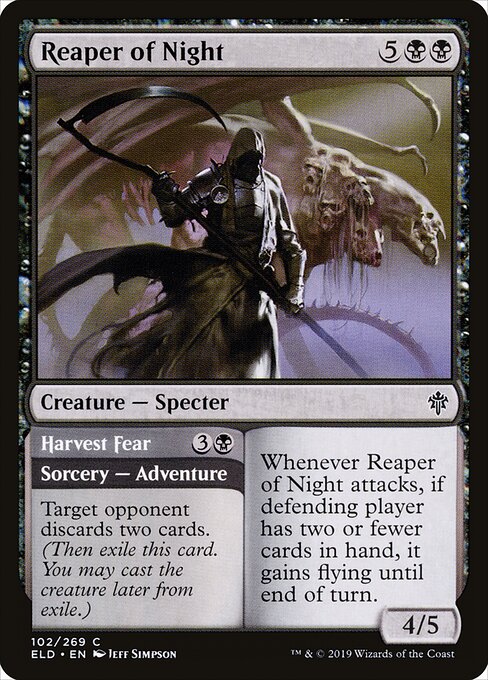 Reaper of Night // Harvest Fear - Throne of Eldraine (#102) - Illustrated by Jeff Simpson - Magic: The Gathering Card