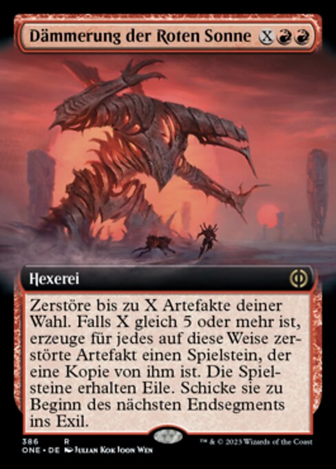 Ocaso del sol rojo (Red Sun's Twilight) - Phyrexia: All Will Be One (#145) - Illustrated by Julian Kok Joon Wen - Magic: The Gathering Card