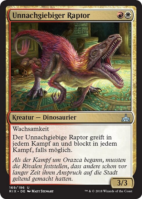 不休迅猛龍 (Relentless Raptor) - Rivals of Ixalan (#169) - Illustrated by Matt Stewart - Magic: The Gathering Card