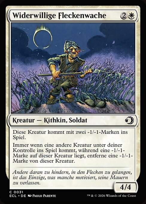 Dounguardia Riluttante (Reluctant Dounguard) - Lorwyn Eclipsed (#31) - Illustrated by Paolo Parente - Magic: The Gathering Card