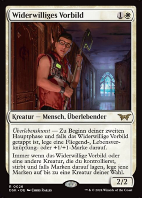 Esempio Riluttante (Reluctant Role Model) - Duskmourn: House of Horror (#26) - Illustrated by Chris Rallis - Magic: The Gathering Card