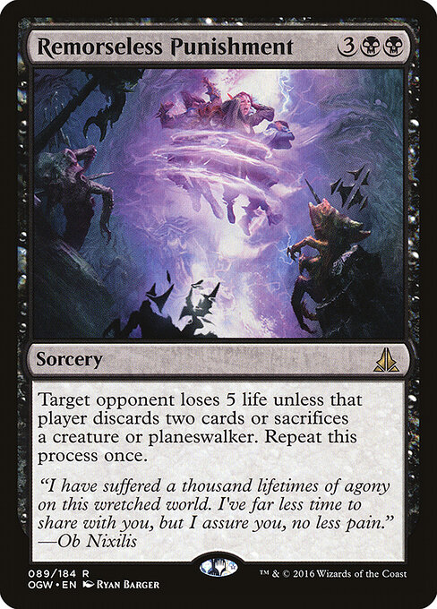 Remorseless Punishment - Oath of the Gatewatch (#89) - Illustrated by Ryan Barger - Magic: The Gathering Card