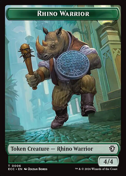 Rhino Warrior - Murders at Karlov Manor Commander Tokens (#18) - Illustrated by Zoltan Boros - Magic: The Gathering Card