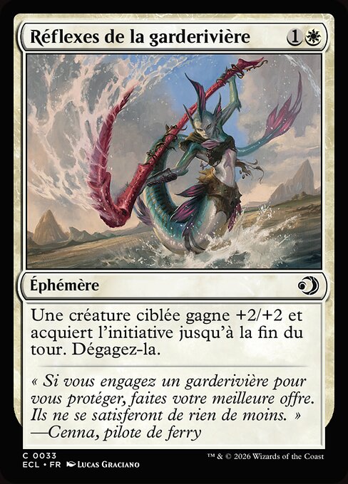 Reflejos de guarda del río (Riverguard's Reflexes) - Lorwyn Eclipsed (#33) - Illustrated by Lucas Graciano - Magic: The Gathering Card