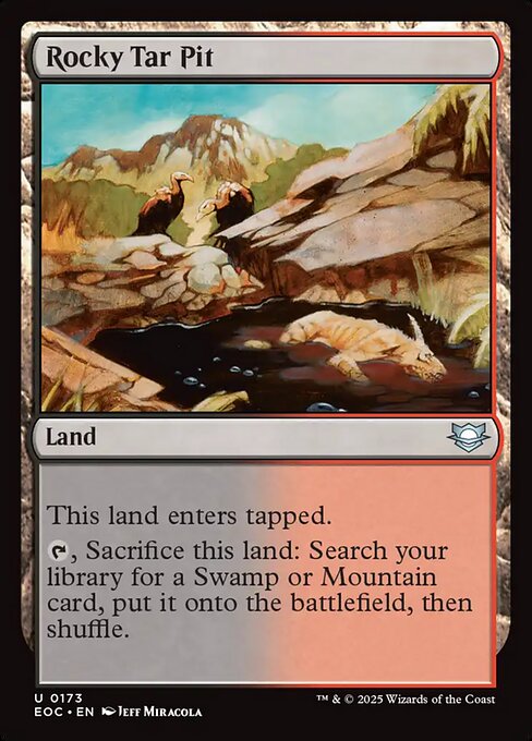 岩山のタール坑 (Rocky Tar Pit) - Commander Masters (#1021) - Illustrated by Jeff Miracola - Magic: The Gathering Card