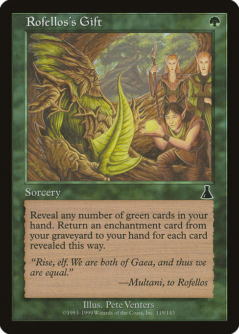 Cadeau de Rofellos (Rofellos's Gift) - Urza's Destiny (#119) - Illustrated by Pete Venters - Magic: The Gathering Card