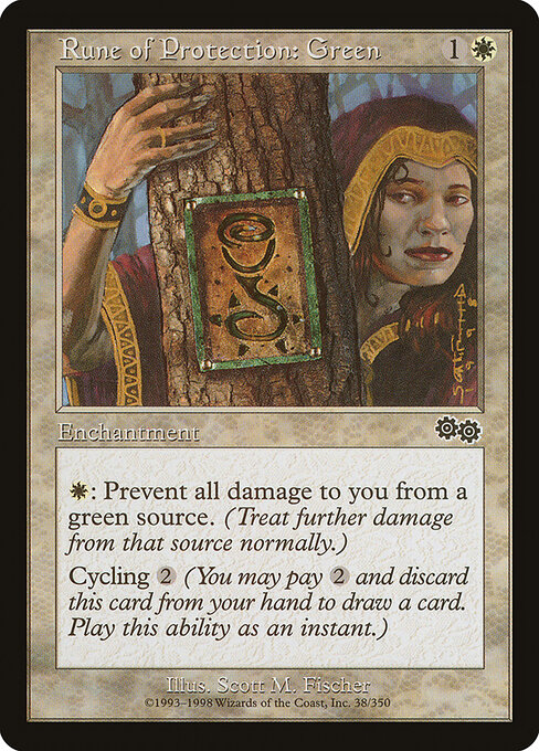 Rune of Protection: Green - Urza's Saga Magic card