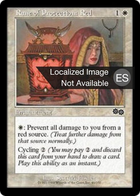 Schutzrune gegen Rot (Rune of Protection: Red) - Urza's Saga (#40) - Illustrated by Scott M. Fischer - Magic: The Gathering Card