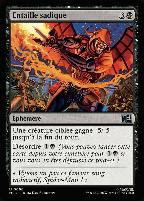 Sadistischer Schnitt (Sadistic Slash) - Marvel Super Heroes Commander (#666) - Illustrated by Dan Brereton - Magic: The Gathering Card