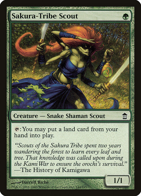Sakura-Tribe Scout - Saviors of Kamigawa (#144) - Illustrated by Darrell Riche - Magic: The Gathering Card