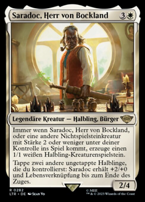 Saradoc, Mestre da Terra dos Buques (Saradoc, Master of Buckland) - The Lord of the Rings: Tales of Middle-earth (#282) - Illustrated by Sean Vo - Magic: The Gathering Card