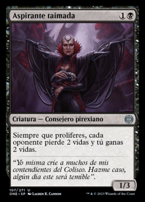 Aspirante taimada (Scheming Aspirant) - Phyrexia: All Will Be One (#107) - Illustrated by Lauren K. Cannon - Magic: The Gathering Card