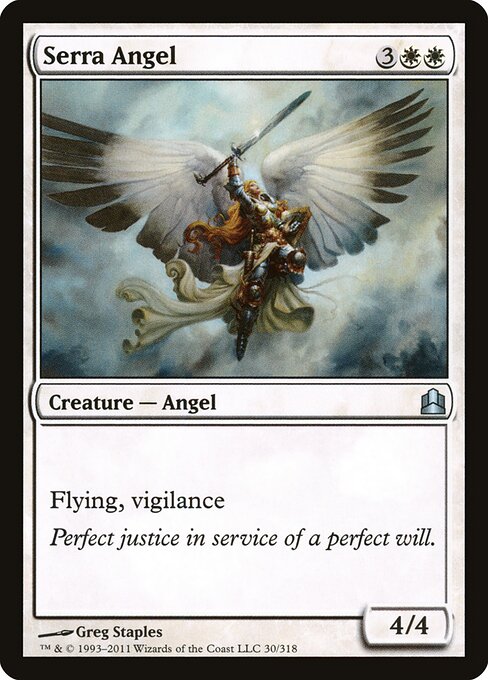 セラの天使 (Serra Angel) - Commander 2011 (#30) - Illustrated by Greg Staples - Magic: The Gathering Card