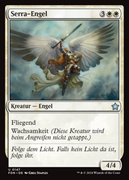 Angelo di Serra (Serra Angel) - Foundations (#147) - Illustrated by Greg Staples - Magic: The Gathering Card