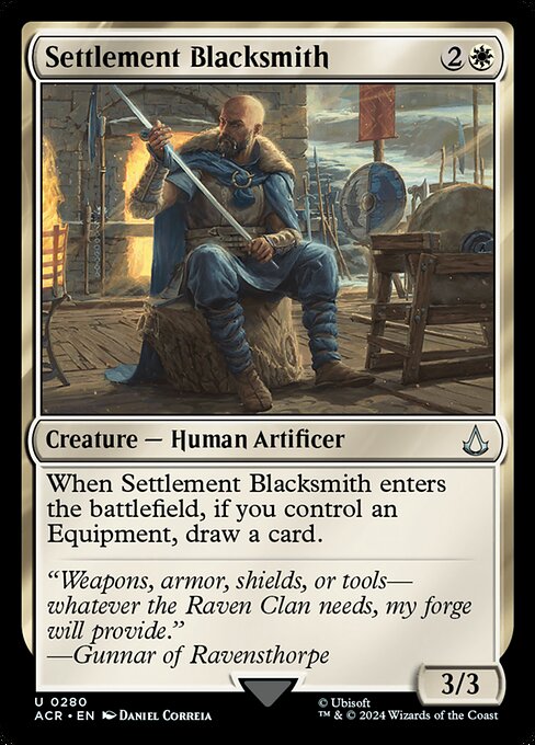 Herrero del asentamiento (Settlement Blacksmith) - Assassin's Creed (#280) - Illustrated by Daniel Correia - Magic: The Gathering Card