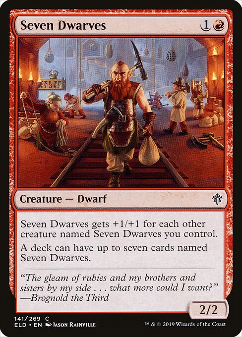 Seven Dwarves - Throne of Eldraine (#141) - Illustrated by Jason Rainville - Magic: The Gathering Card